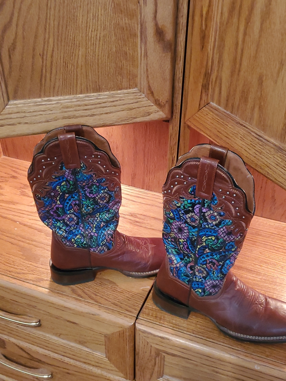 Dan Post Women's Cyndi Brown Leather Women's Western Boots with Multicolor